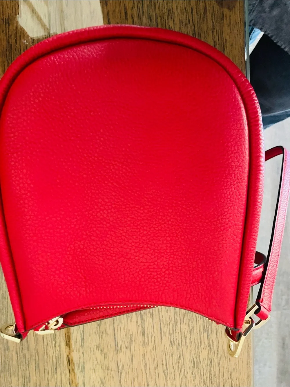 kate spade Red Pebbled Leather Saddle Crossbody with Gold Accent